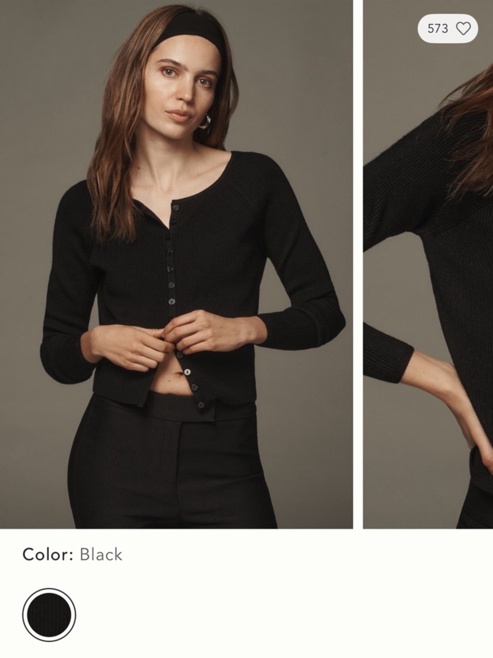 Reformation Black Ribbed Button-Up Cardigan - Picture 2 of 3